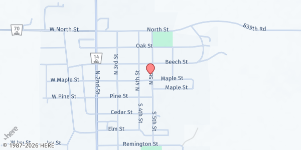 Map showing Trinity Lutheran Church at 200 N 5th St, Elgin, NE