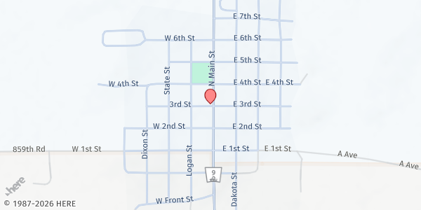 Map showing Emerson–Hubbard Food Pantry at 103 W 3rd St, Emerson, NE