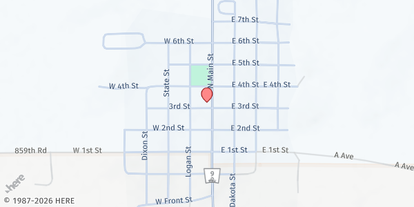 Map showing Emerson/Hubbard Food Pantry - Food Distribution Center at 103 3rd St, Emerson, NE