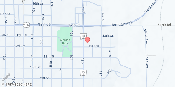 Map showing American Lutheran Church Food Pantry at 1111 12th St, Fairbury, NE