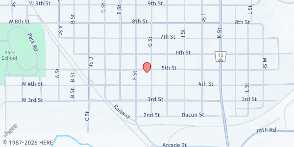 Map showing Blue Valley Community Action-Fairbury at 624 5th St, Fairbury, NE