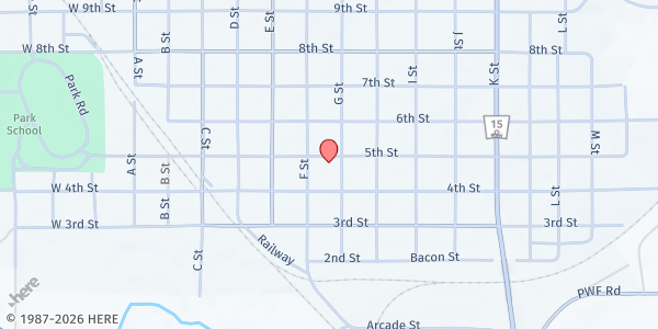 Map showing Blue Valley Community Action-Fairbury at 624 5th St, Fairbury, NE
