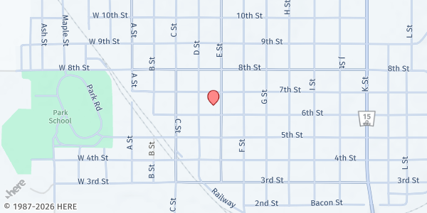 Map showing Fairbury United Methodist Church at 605 E St, Fairbury, NE