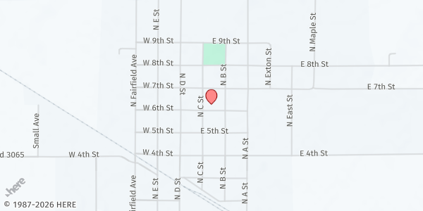 Map showing Community Seventh-Day Adventist Church at 205 E 6th St, Fairfield, NE