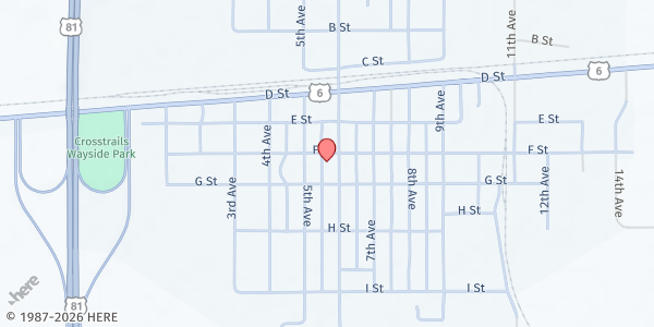 Map showing Food Bank of Lincoln at American Legion at 525 Jefferson Street, Fairmont, NE
