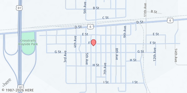 Map showing Food Bank of Lincoln at American Legion at 525 Jefferson St., Fairmont, NE