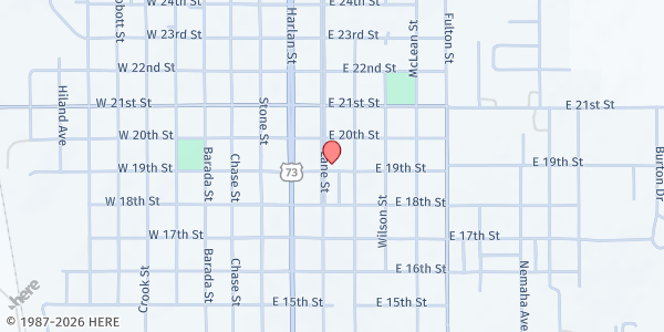 Map showing First Brethren Church at 1902 Lane St, Falls City, NE