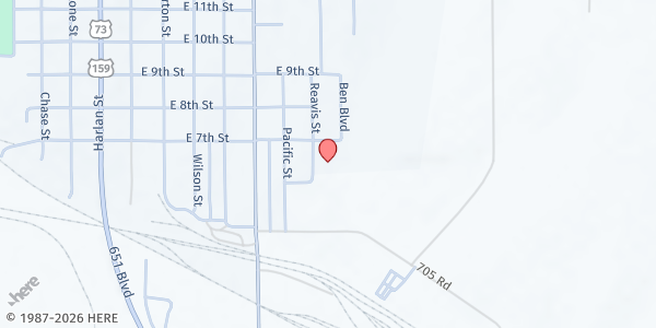 Map showing Food Bank Lincoln at New Assembly of God at 600 Reavis St, Falls City, NE