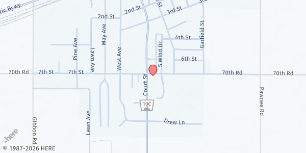 Map showing Gibbon Baptist Church at 705 Court St, Gibbon, NE