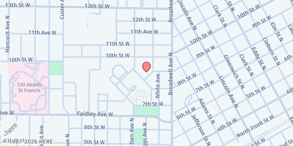 Map showing Crossroads Mission Avenue Pantry-Grand Island at 1910 W 9th St, Grand Island, NE