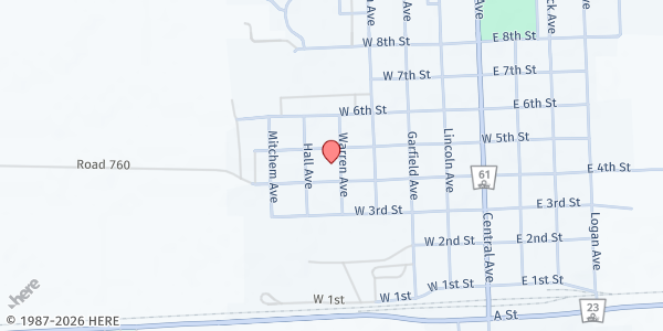 Map showing Grant United Methodist Pantry at 500 Warren Ave, Grant, NE