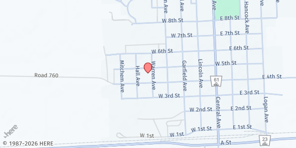 Map showing Grant United Methodist Pantry at 500 Warren Ave., Grant, NE