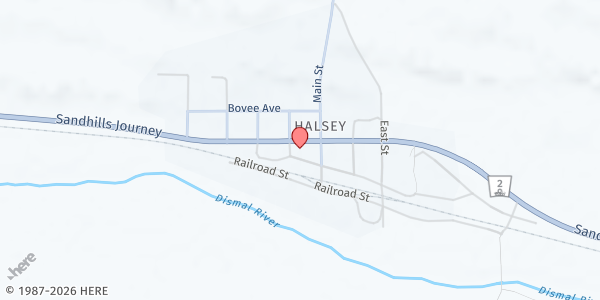Map showing Halsey Community Building at 507 Highway 2, Halsey, NE