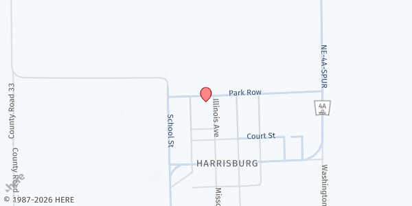 Map showing Harrisburg Community Church at 110 Illinois Ave, Harrisburg, NE