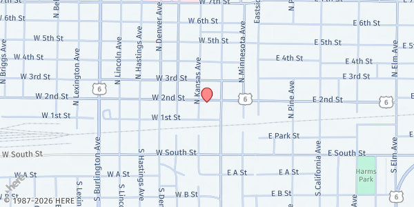 Map showing Catholic Social Service Of Southern Nebraska at 333 W 2nd St, Hastings, NE