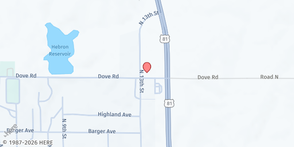 Map showing Food Bank Lincoln at Stastny Community Center at 1350 Dove Rd, Hebron, NE