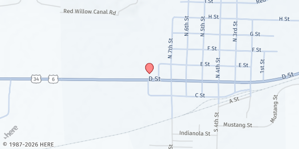 Map showing St Catherine Catholic Church at 815 D St, Indianola, NE