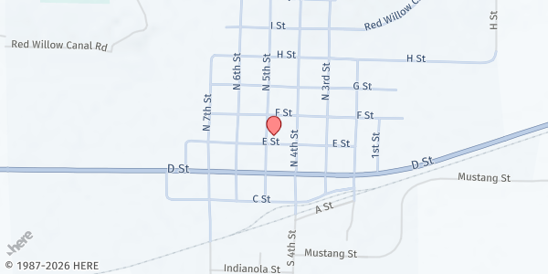 Map showing The Willow Christian Church at 419 E St, Indianola, NE