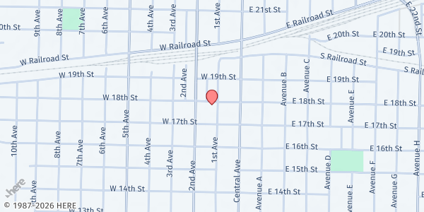 Map showing Helping Hands - Kearney at 1724 1st Ave, Kearney, NE