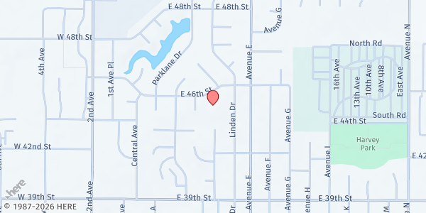 Map showing East Lawn Food Pantry at 4500 Linden Dr., Kearny, NE