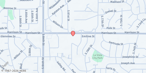Map showing Harrison Street Baptist Church at 8015 Harrison St., La Vista, NE