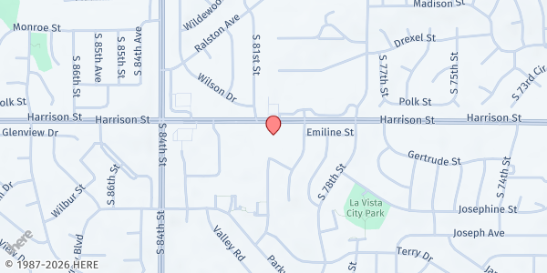 Map showing Harrison Street Baptist Church - Food Distribution Center at 8015 Harrison St, La Vista, NE