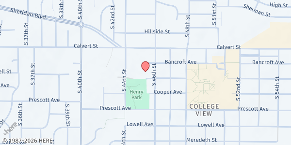Map showing Calvert Rec Center at 4500 Stockwell Street, Lincoln, NE