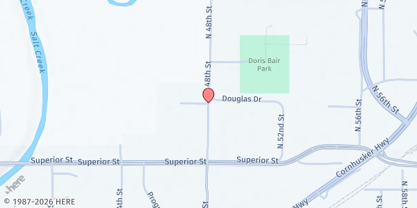 Map showing Carol Yoakum Family Center at 4621 N. 48th St., Lincoln, NE