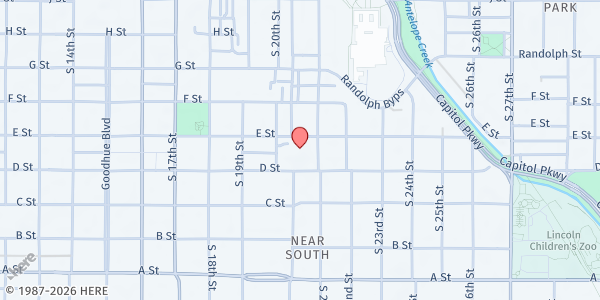 Map showing First Plymouth Church at 2000 D Street, Lincoln, NE
