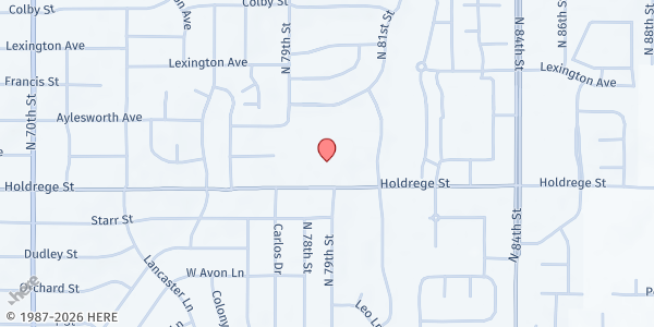 Map showing Food Bank of Lincoln at Capitol City Christian Church at 7800 Holdrege St, Lincoln, NE