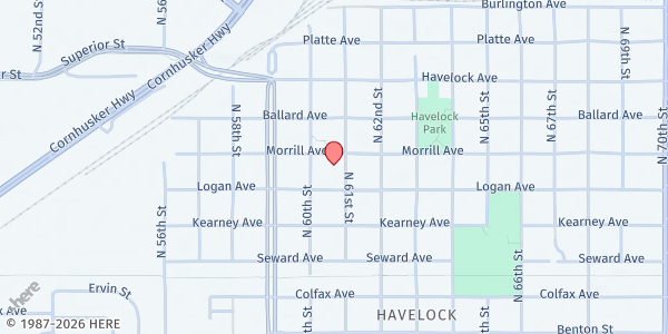 Map showing Havelock UMC at 4140 N. 60th St., Lincoln, NE