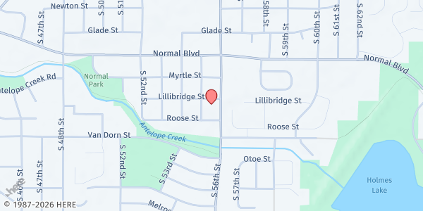 Map showing Heartland Bible Church at 2611 S. 56th St., Lincoln, NE