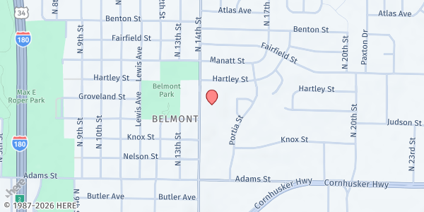 Map showing Lincoln Fresh at Belmont Baptist Church at 3424 North 14th Street, Lincoln, NE