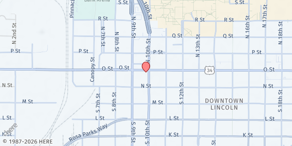 Map showing Nebraskans For Peace - Food Distribution Center at 941 O St, Lincoln, NE