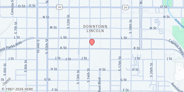 Map showing St. Mary's Catholic Church at 1420 K St., Lincoln, NE
