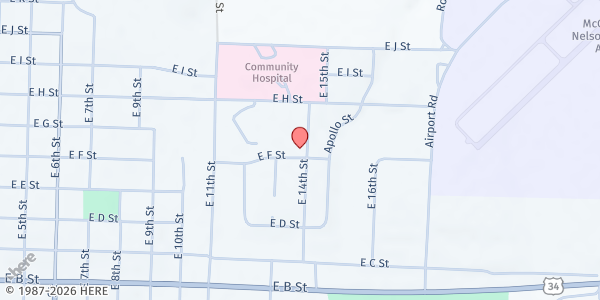 Map showing McCook E-Free Church at 602 E 14th St, McCook, NE