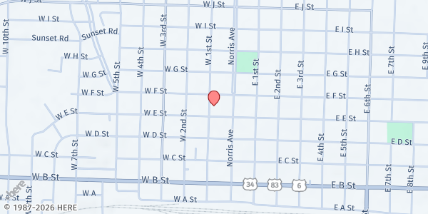 Map showing McCook Pantry Inc. at 509 West 1st St, Mccook, NE