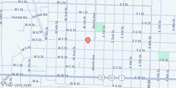 Map showing St Alban's Episcopal Church at 509 W 1st St, McCook, NE