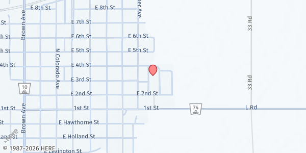 Map showing Minden United Methodist Church at 340 Newell Ave, Minden, NE