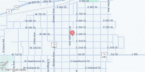 Map showing The Minden Closet Food Pantry at 341 E 4th St, Minden, NE