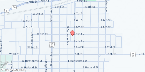 Map showing The Minden Closet Food Pantry at 341 E 4th St, Minden, NE
