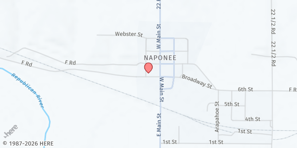 Map showing Naponee Wesleyan Church at 201 Broadway St, Naponee, NE