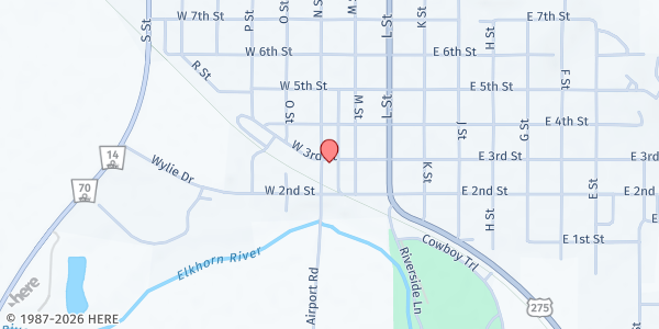 Map showing American Legion Club - Neligh at 115 W 3rd St, Neligh, NE
