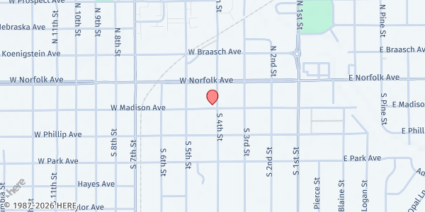 Map showing Norfolk Ministerial Association at 132 S 4th St, Norfolk, NE