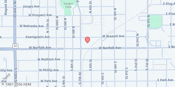 Map showing Salvation Army - Norfolk - Food Distribution Center at 112 N 7th St, Norfolk, NE