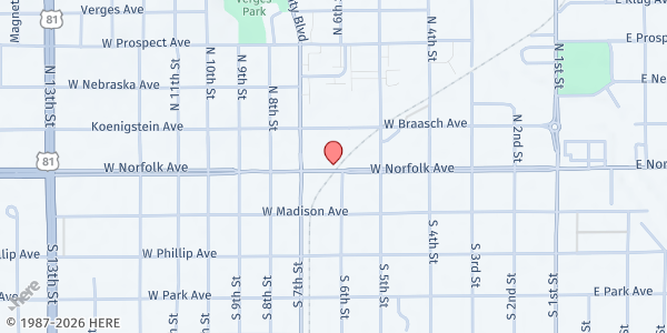 Map showing Salvation Army (SA) Pantry - Norfolk at 610 W Norfolk Ave, Norfolk, NE