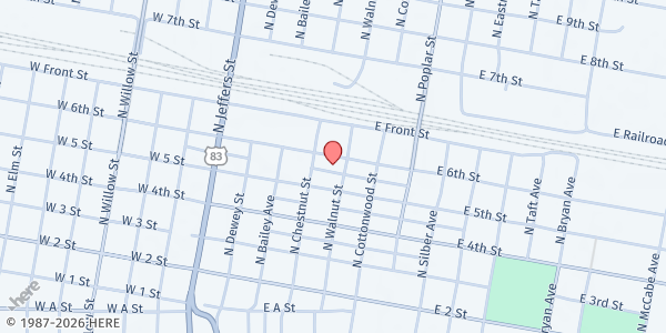 Map showing The Connection Homeless Shelter at 414 E. 6th St., North Platte, NE