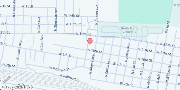 Map showing The Salvation Army North Platte at 1020 N Adams Ave, North Platte, NE