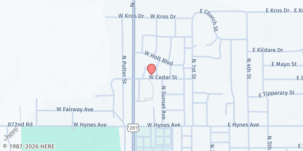 Map showing First United Methodist Church at 404 W Cedar St, O'Neill, NE