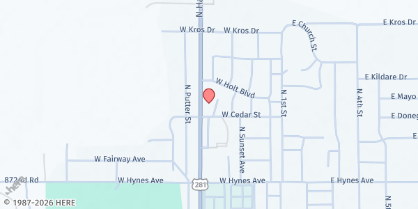 Map showing O'Neill Methodist Church (MC) Pantry at 404 West Cedar St, O'Neill, NE